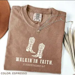 Comfort Colors Christian Western Minimalist T-Shirt, Christian Tee Walk by Faith, Minimalist Faith Based Gift Idea, Cute Women Cotton Fabric TShirt
