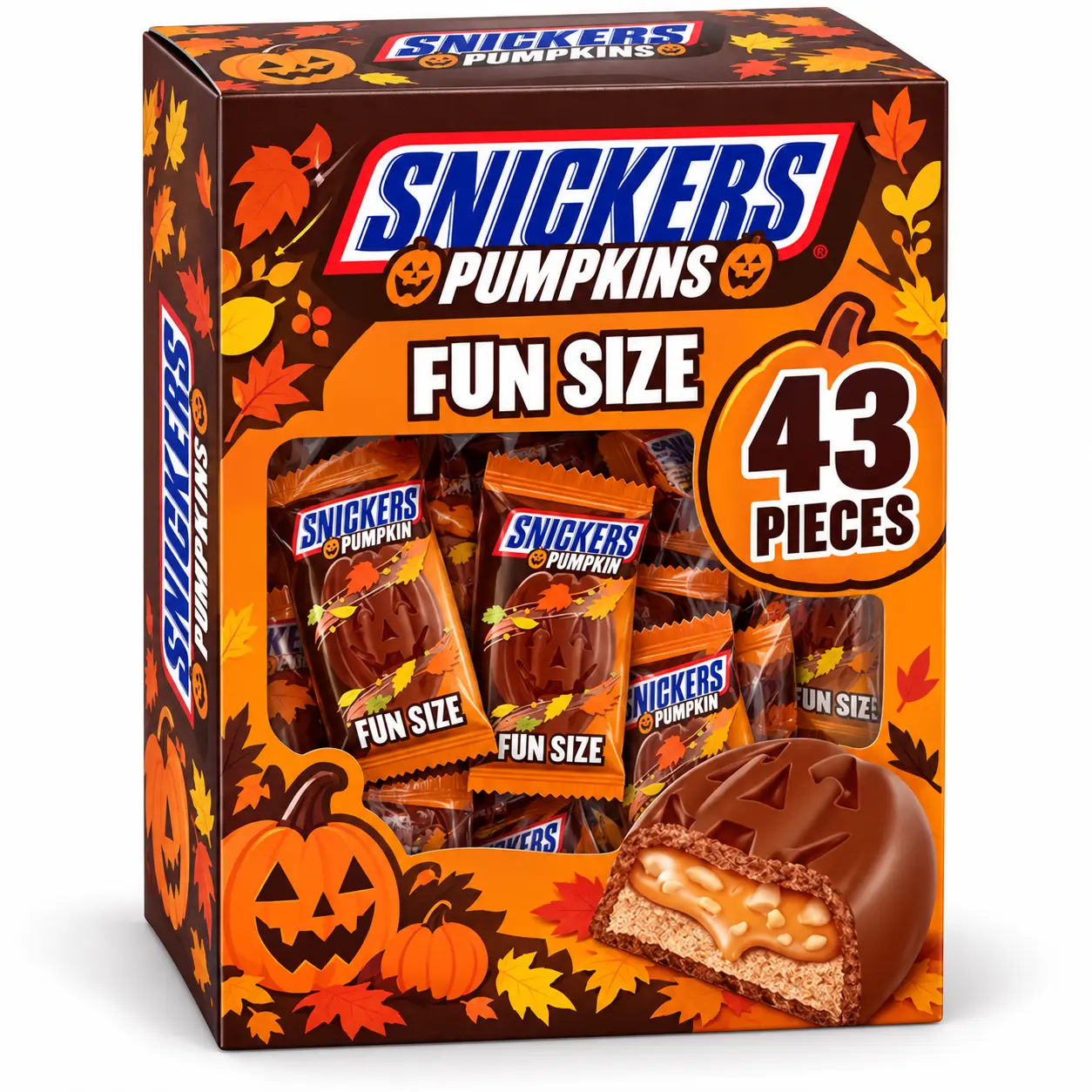 Snickers Pumpkins Fun Size Milk Chocolate Candy, 43 Individually Wrapped Pieces