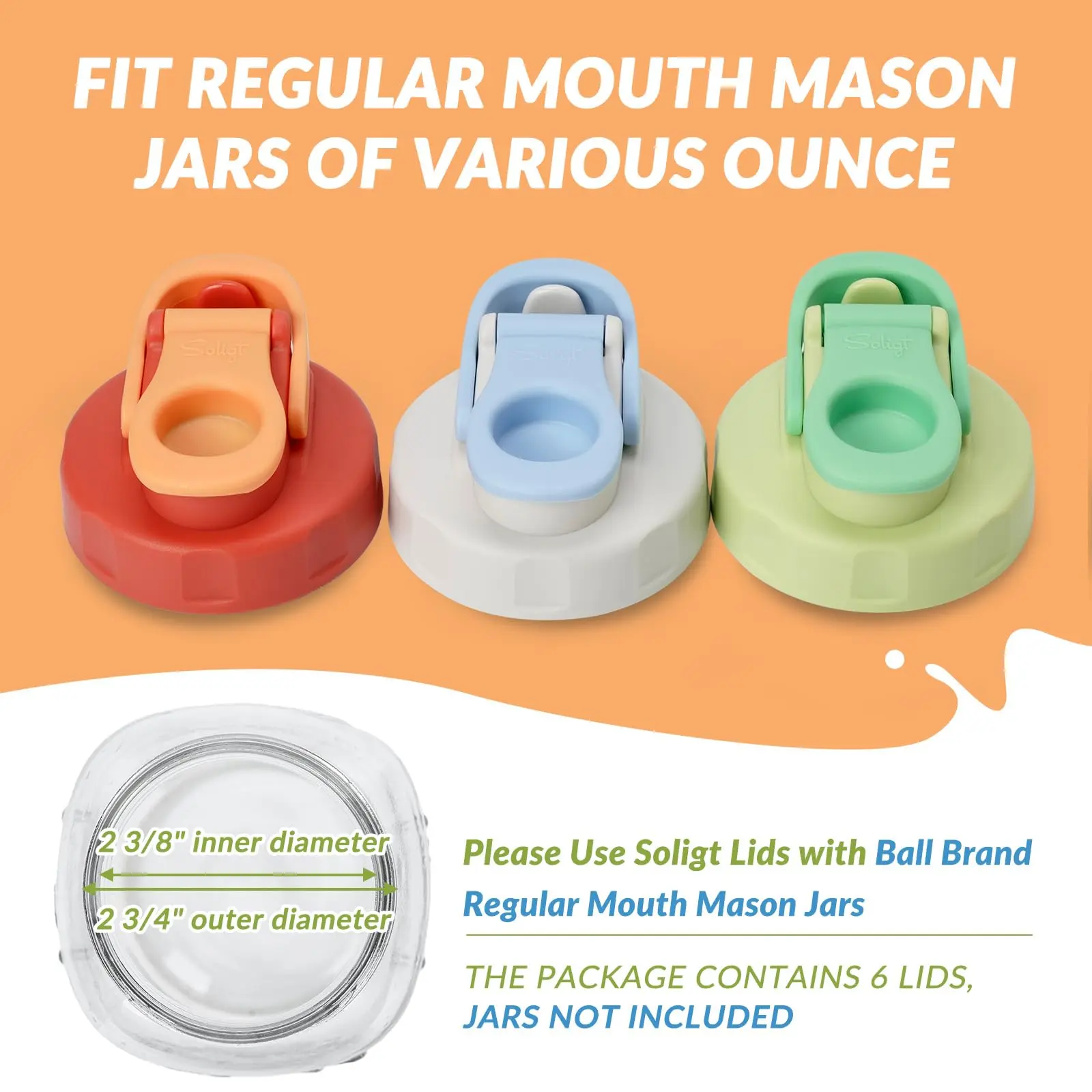 New Color – 6 Lids Only (Regular Mouth)