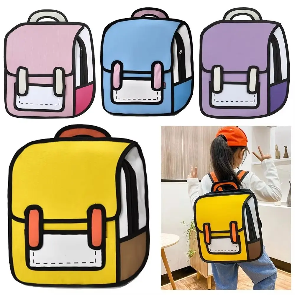 Trendy 2D Comic Print Student Schoolbag Large Capacity Adjustable Strap Student Backpack Lightweight Book Bag Boys Girls