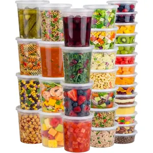 Deli Containers with  48 Sets, 32/16/8 oz  Storage Containers with  for Takeout Meal Prep Storage, Plastic Soup Container Leak-Proof & , Freezer/Microwave/Dishwasher Safe
