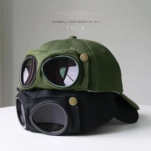 Unisex Korean Style Aviator Sunglasses Baseball Cap , Trendy Pilot Hat with Built-in Glasses, Streetwear Adjustable Sun Hat for Spring Summer,Accessories Adults