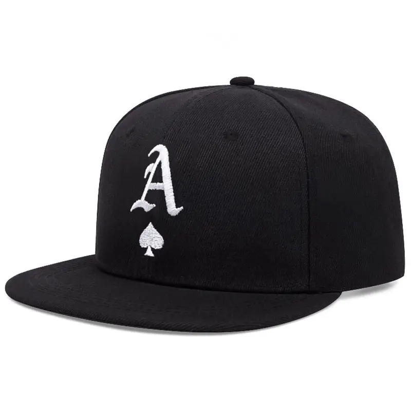 2025 Flat-Brim Snapback Cap with A Letter and Spade Embroidery, Outdoor Sports Sun Hat for Cycling and Hiking, Polyester Baseball Cap, Casual Unisex Sports Cap, Fashion Snapback Hat