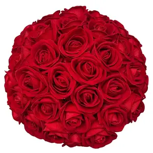30 Pcs Silk Rose Artificial Flowers Roses Bulk Bouquet Fake Flowers Rose Heads with Stems for Home Wedding (Red)