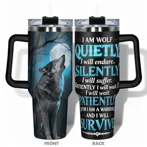 1pc Stainless Steel Cup 40oz/30oz/22oz/20oz/14oz Water Bottle, Funny Design With Howling Wolf and Full Moon Double-layer insulation Leakproof Insulated Tumbler, Large Capacity, Needed for Gym, Hiking, Travel Ideal Birthday Christm