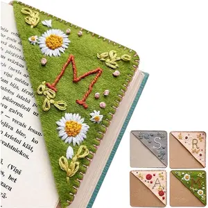 Personalized Hand Embroidered Corner Bookmark, 26 Letters Cute Flower Embroidered Book Marker Clip for Book & Reading Lovers, Meaningful Gift (Summer, M)