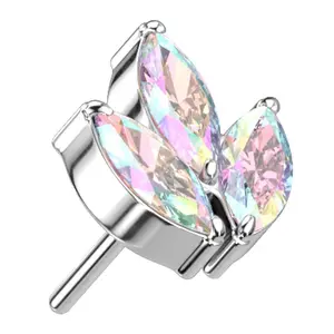 Frond Rainbow Aurora CZ Threadless Titanium Top