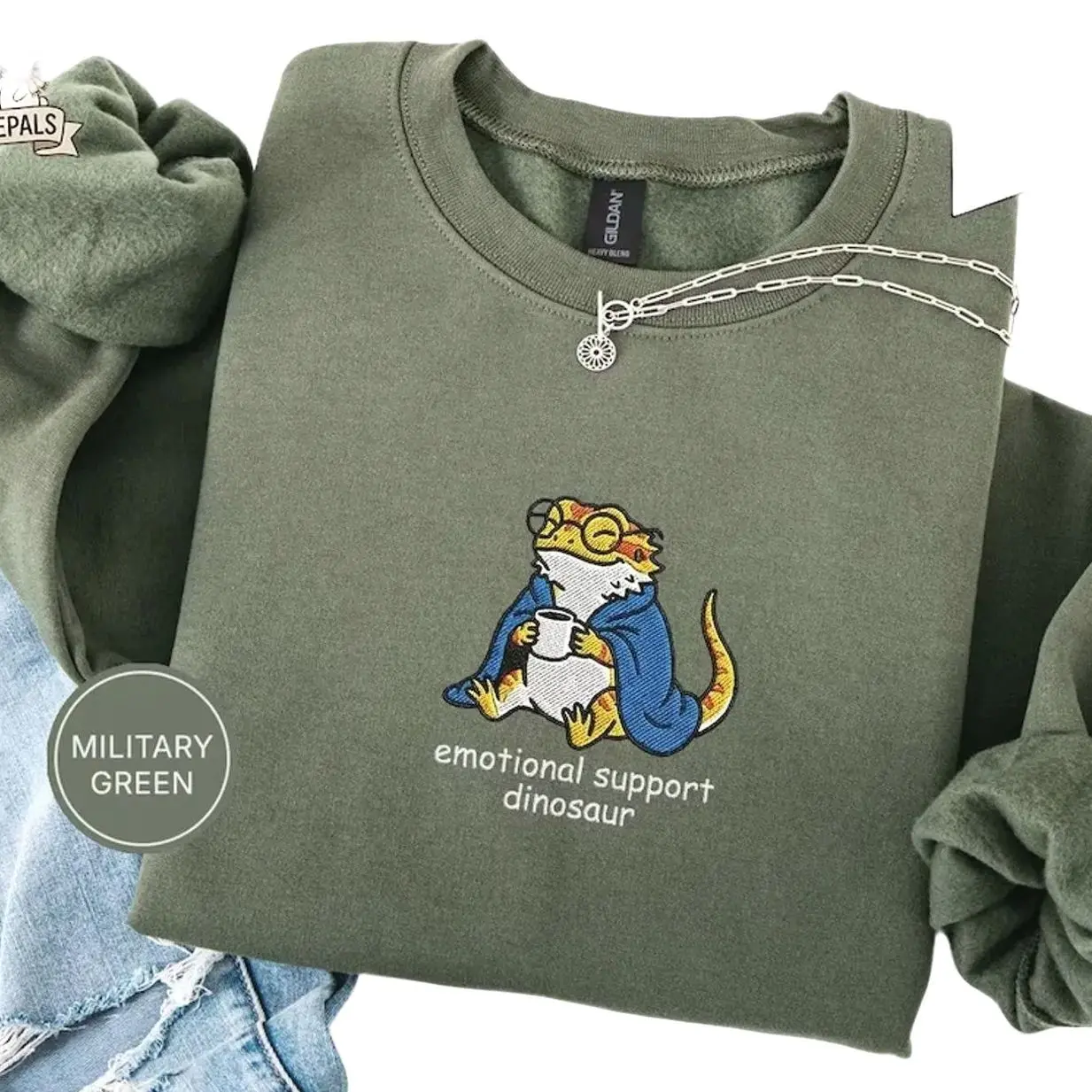 Embroidered Bearded Dragon Sweatshirt, Emotional Support Dinosaur Sweater, Funny Cute Reptile Gift, Lizards Lovers Gifts, Lizard Sweater
