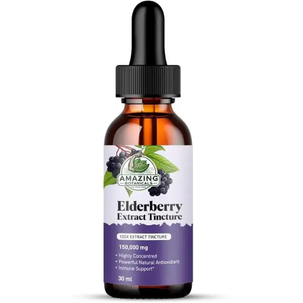 Amazing Botanicals Organic Elderberry Extract Tincture, 15000mg Chemical-Free Natural Liquid Drops, Immune Support Antioxidant Dietary Supplement for Daily Wellness