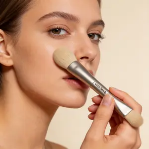Viora Beauty Dual-Ended Face Makeup Brush for Powder Blush & Highlight Soft Synthetic Bristles Blending Brush Smooth Application Easy Grip