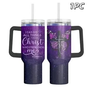 Christian Gifts for Women, 40 oz I Can Do All Things Christ Stainless Steel Tumbler With Handle, Inspirational Religious Birthday Gifts for Faith Cup, Christian Jesus God Bible Verse Pastor Prayer Gift for Christmas, Water Bottles Drinkware
