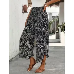 Women’s floral print wide-leg pants, summer casual comfortable trousers, everyday women’s wear GARMENTARY