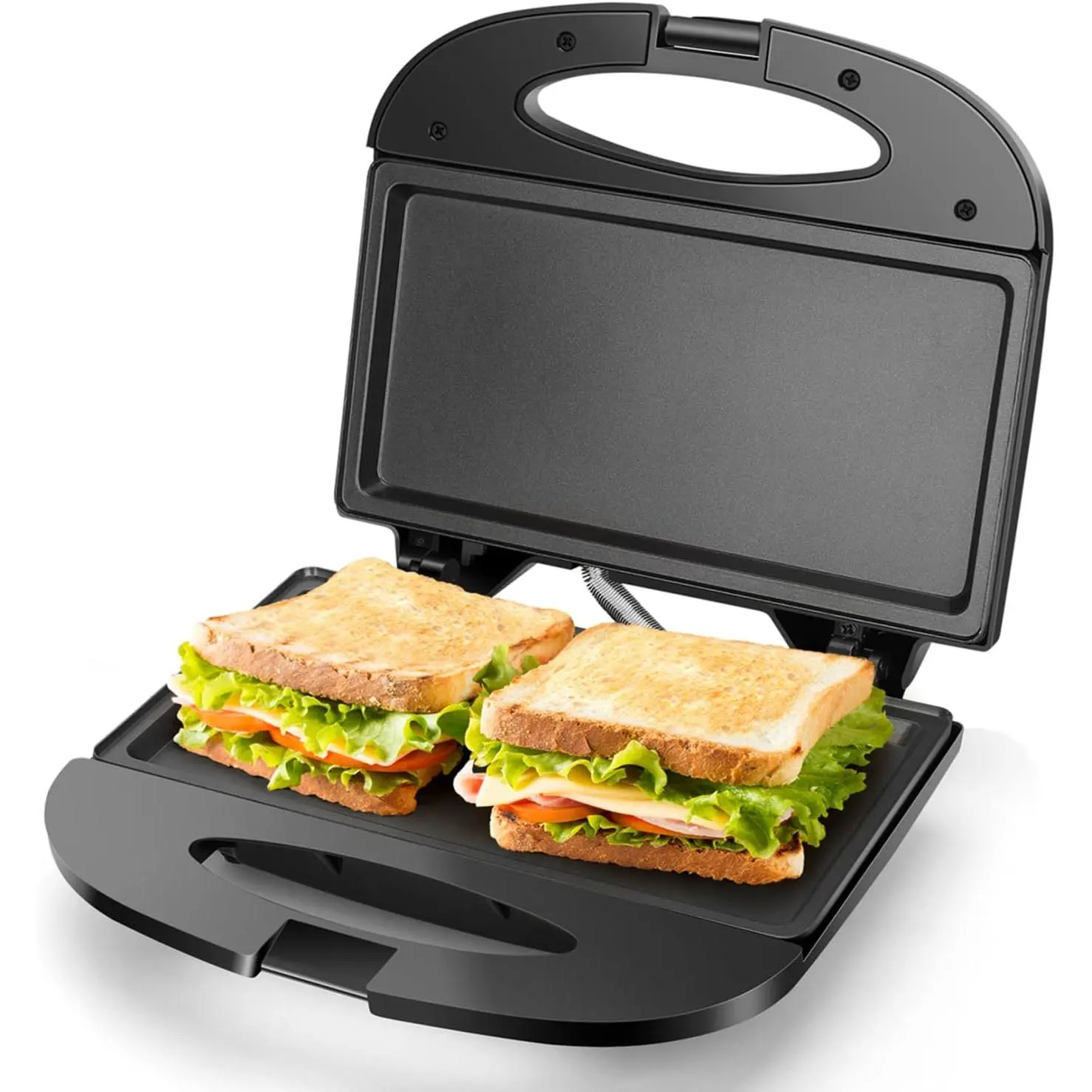 Corded Rectangle Sandwich Maker - 750W Motor, 9.1x8.9x3.2 Inch, Non-stick Deep Grid Surface, Upright Locking, Cool-touch Handle, Grill & Toast, Makes 2 Sandwiches, Compact Black Electric Grill for Dorm Rooms