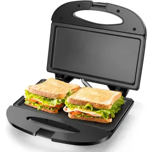 Non-stick Deep Grid Sandwich Maker| Electric Grill for Egg Ham Steak Compact Toaster Black
