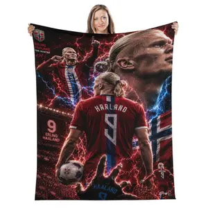 Sport Star Football E-Erling Haaland Soft Warm Flannel Blanket Art For Bedroom Wall Living Room Decor Bed Picnic Office Gift