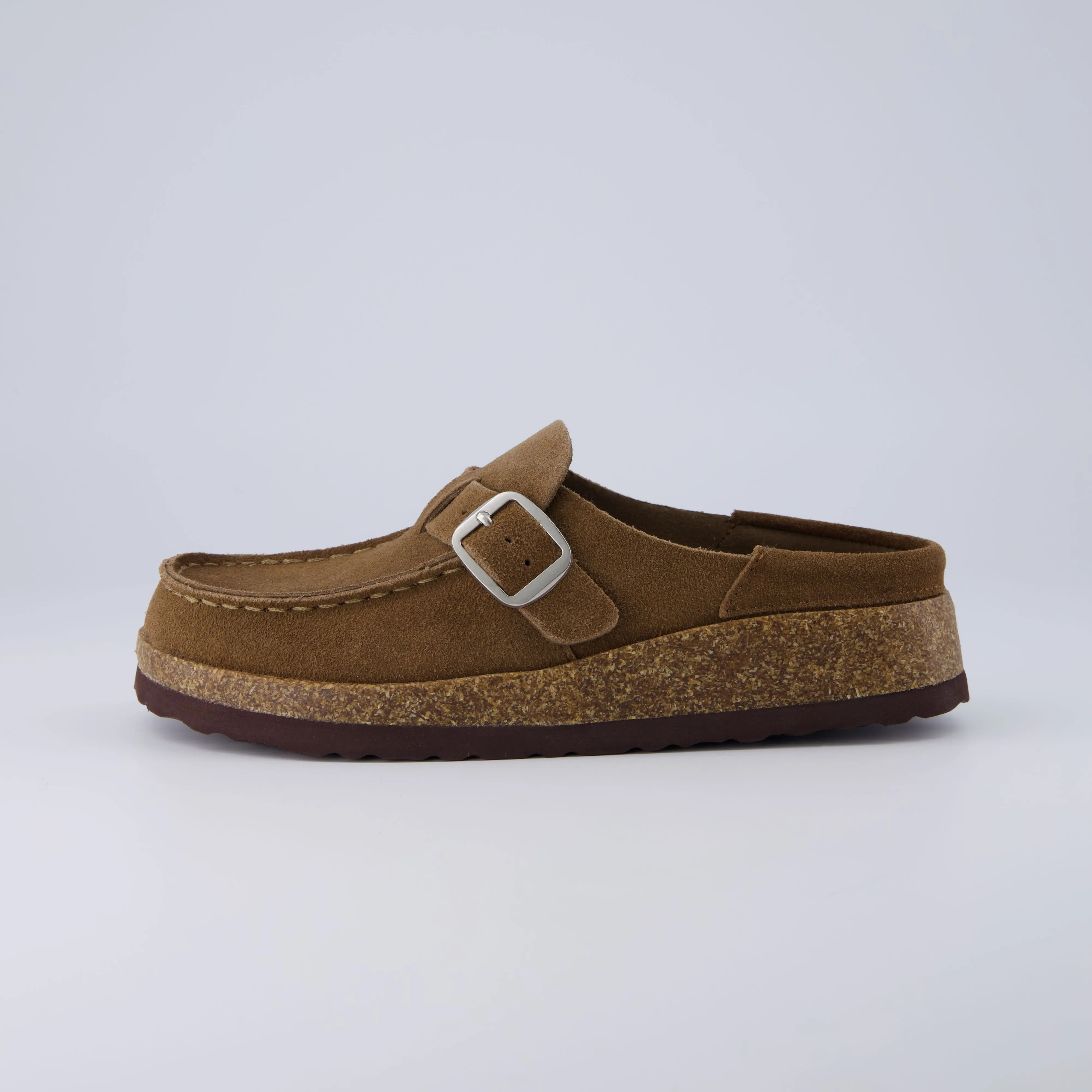 Cushionaire Hobby Genuine Leather Suede Mule Clogs for Women with Buckle Strap and Cork Footbed | Women's Slip On Shoes with Supportive All-Day Comfort