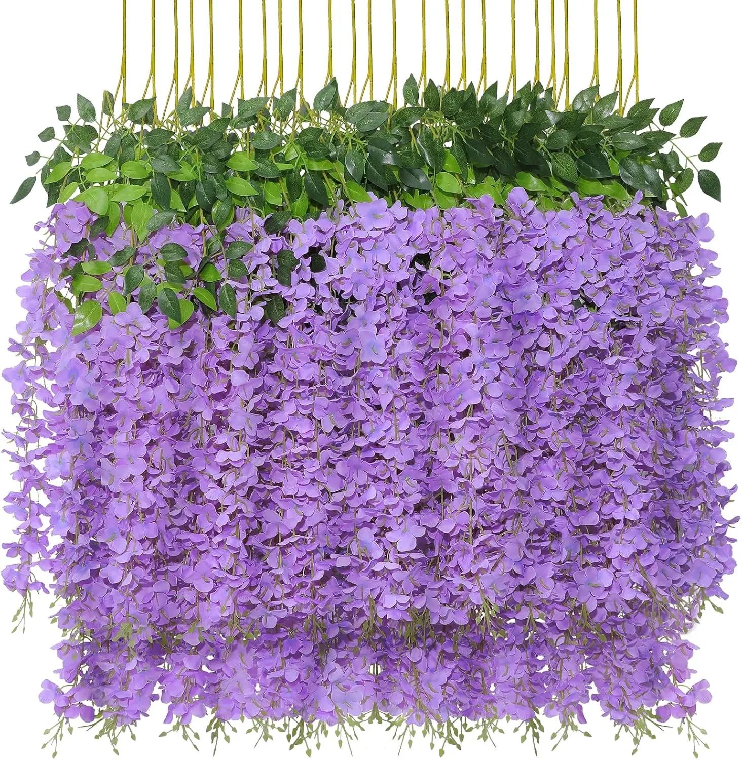 Elegant 60-Pack Light Purple Silk Wisteria Hanging Artificial Flowers Set, 3.6 Ft Decorative Garland Vines for Wedding Backdrop, Daily Party Decor, Outdoor Patio Garden Balcony Wall Mounting Home Decor