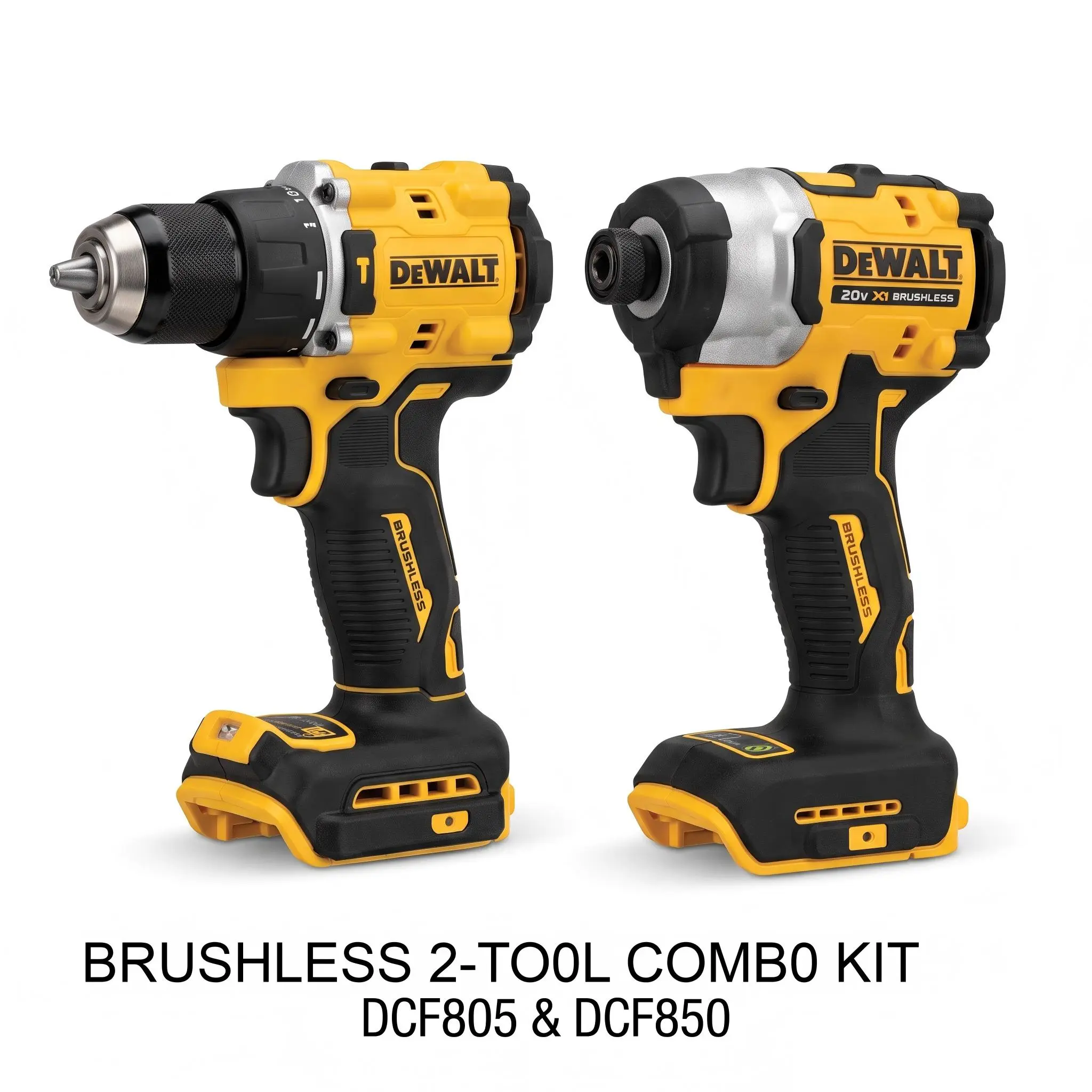DeWalt 2-Tool Hand Tool Kit - Brushless Motor, 205Nm Max Torque, LED Lighting, DCF805 Impact Drill, DCF850 Impact Driver for Professional Trades, Assembly Tasks, Two Tools