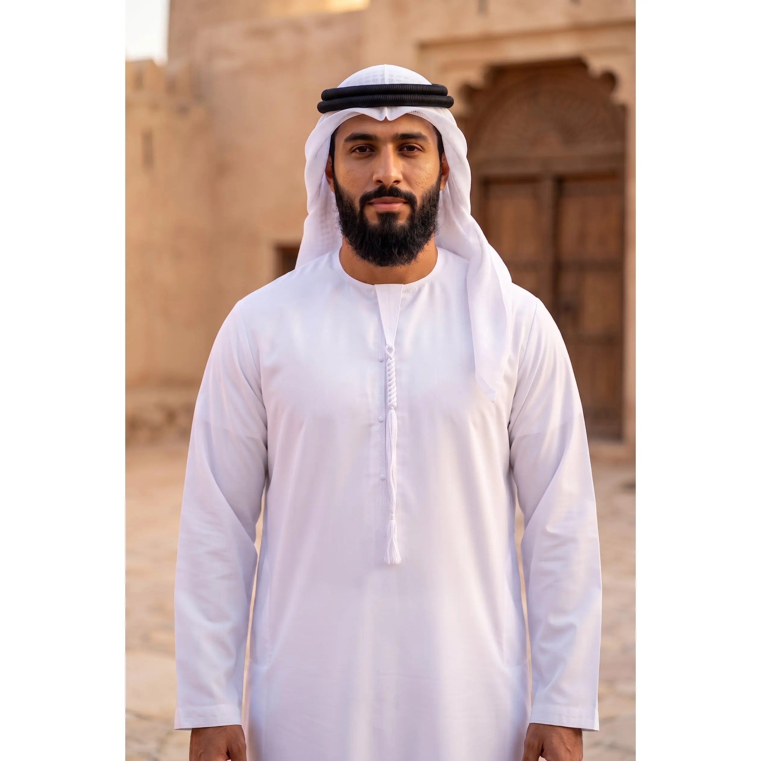 Emirati Thobe (Kandura) – Classic Khaleeji Arab Robe for Men with Tarboosha Tassel & Pockets | 5 Colors