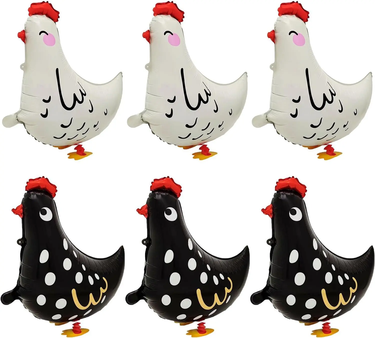 6Pcs Walking Pet Chicken Foil Balloons for kids gift,Standing Animal Mylar Balloon,Supplies Animal Theme Birthday Party Decorations Baby Shower (3Pcs white chicken 3Pcs black chicken)