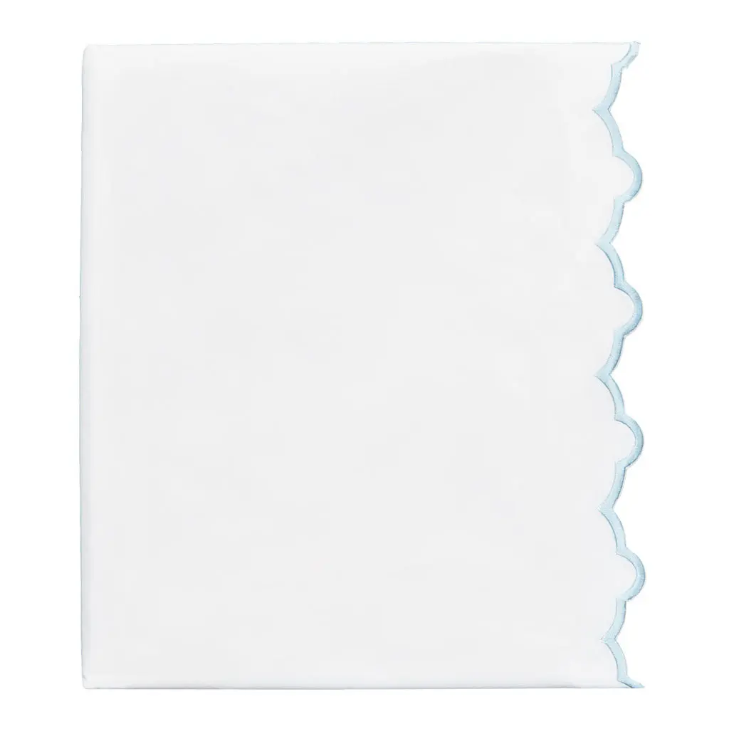 Light Blue Scalloped Embroidered Flat Sheet