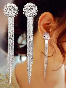 Elegant Rhinestone Wedding Tassel Earrings, Unique Women's Evening Party Jewelry, Stylish Ear Rings for Special Occasions