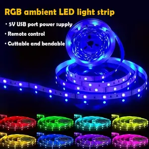 5v RGB LED Strip Light, Controlled by 24-Key IR Remote, Flexible and Cuttable, Ideal for TV Background, Living Room, Bedroom, Party Decor