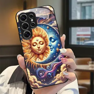 Sun Moon Stars Sky Glass-like Plastic Protective Phone Case Cover Casing for Smartphone Cellphone, Compatible with Galaxy S25 Ultra/S24/S23 Plus/S22 FE/S21/S20+/A55 5G/A54 5G/A35 5G/A25, Christmas Gift for Men And Women, Accessories Protection