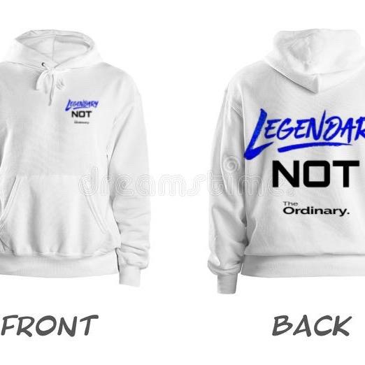 LNO HOODIES Legendary Not Ordinary White Hoodie with Front & Back Design Original Colors Authentic Style