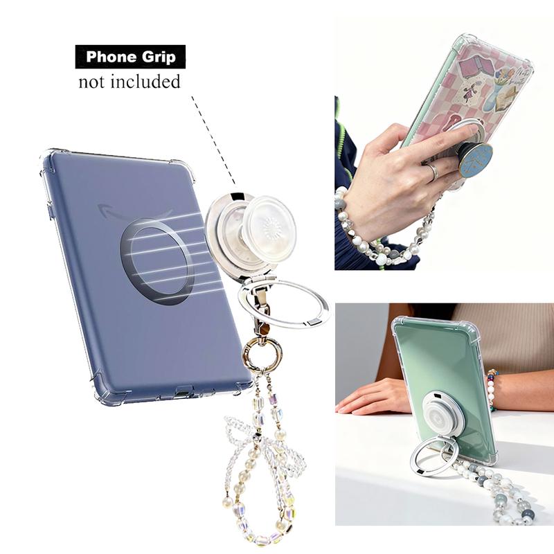 Magnetic Charm with Phone Grip Base for Kindle & Phone – Short Beaded Phone Chain, Anti-Theft Hands-Free Wrist Strap, Detachable Lanyard, Handmade Beaded Wrist Chain (Magnetic Ring Sticker Included for Non-MagSafe Devices)