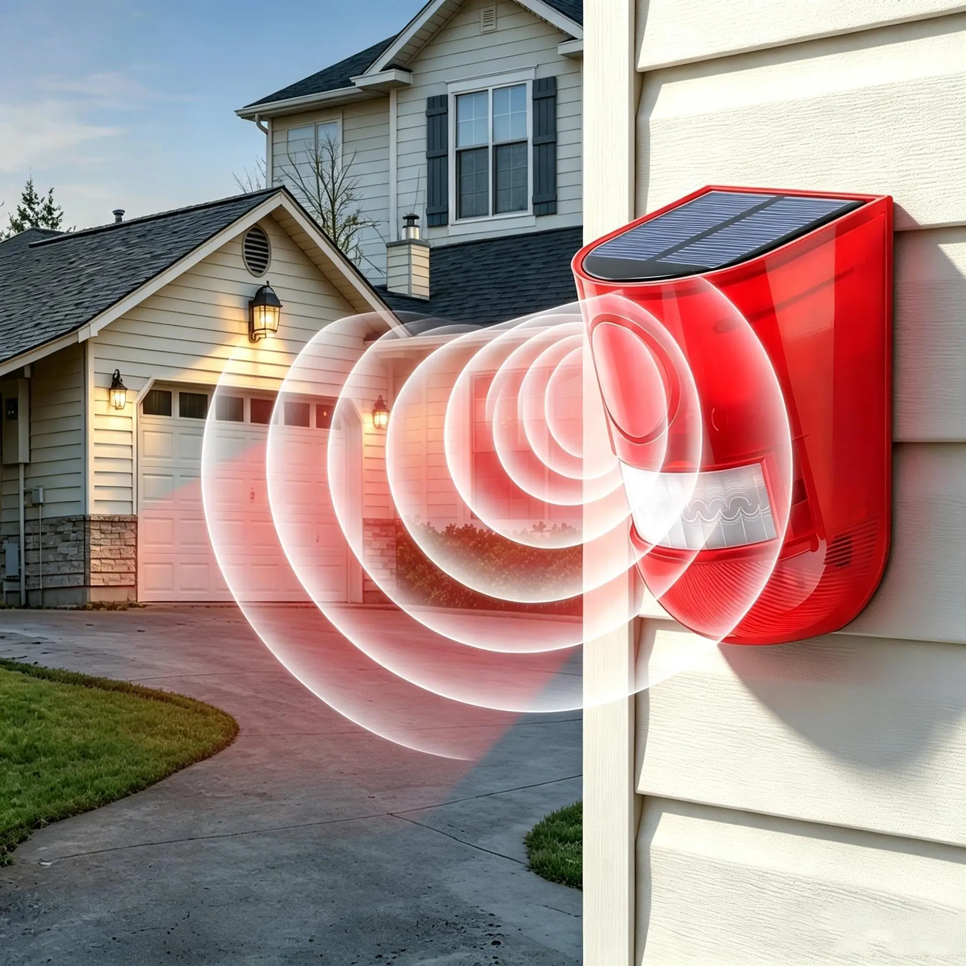 Solar Motion Sensor Security Alarm 129dB for Barn, Garage & Rural Property, Motion Detection, 6 LED Strobe Modes, IP55