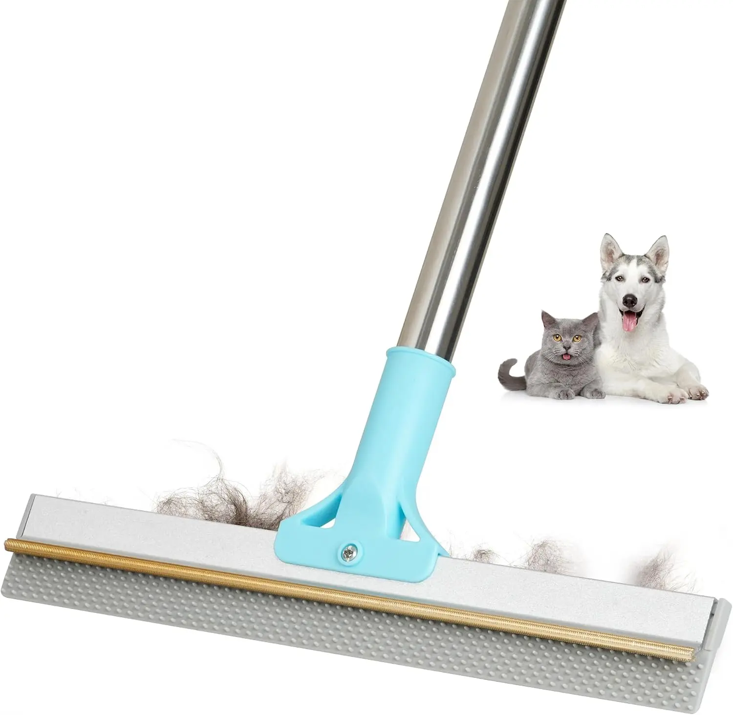 Pet Hair Removal Carpet Rake, 2-in-1 Reusable Dual-Action Broom with TPU & Copper Teeth, 54" Adjustable Long Handle for Rugs, Mats, Car (Home Supplies Party Gift)