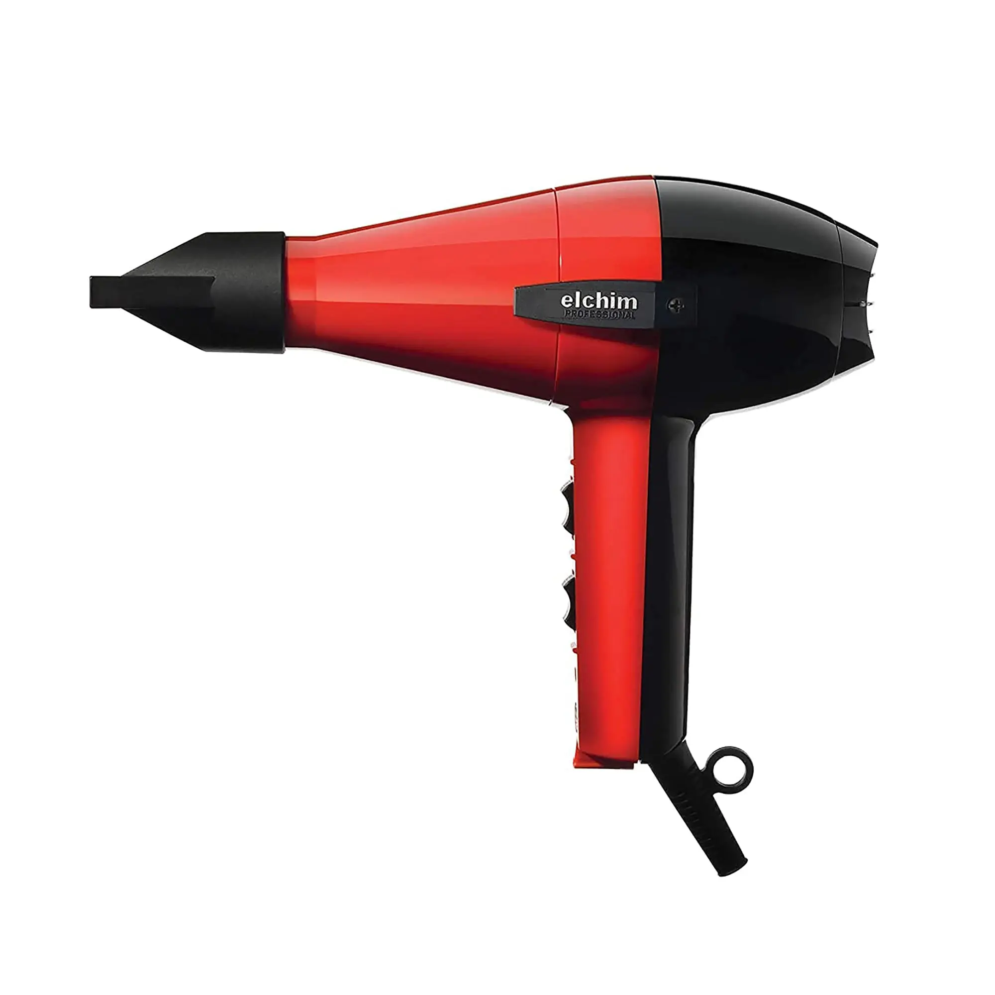 elchim 2001 High-Pressure Hair Dryer Styler, Professional Salon Dryer with Long-Life Motor, 2 Speeds and 5 Temperatures, Black/Red, Multifunctional Hair Dryer