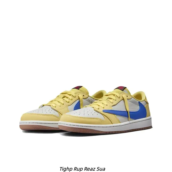 Three Tone Yellow White Blue Leather Low Top Retro Casual Sneakers Cushioned Non Slip Gum Rubber Outsole Sports Walking Shoes Unisex