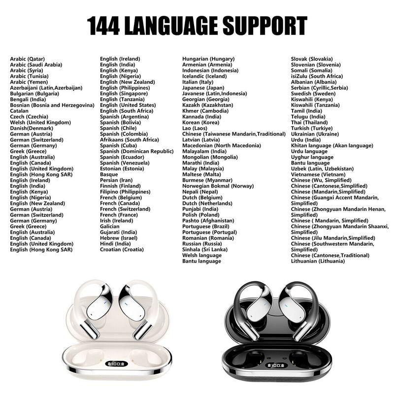 AI Translator Earbuds Real-Time, 3-in-1 Ultra Open Ear Bluetooth Headphone Translator 144 Languages & Accents, with Charging Case for Travel & Learning & Business Negotiation, iOS & Android Compatible