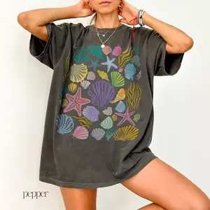 Comfort Colors Vintage Seashells Shirt Aesthetic Beach T-Shirt Trendy Retro Ocean Graphic Tee Vintage Nature Lover Gift for Her Minimalist Shell Top Oversized Sunday Shirt 2026 Bloom Tee Support Coastal Era Art Marine Life