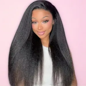 Bling Hair Kinky Straight Half Wigs Glueless 3 IN 1 Half Wig With Drawstring 100% Human Hair Wig Seamless Clip Ins Flip Over