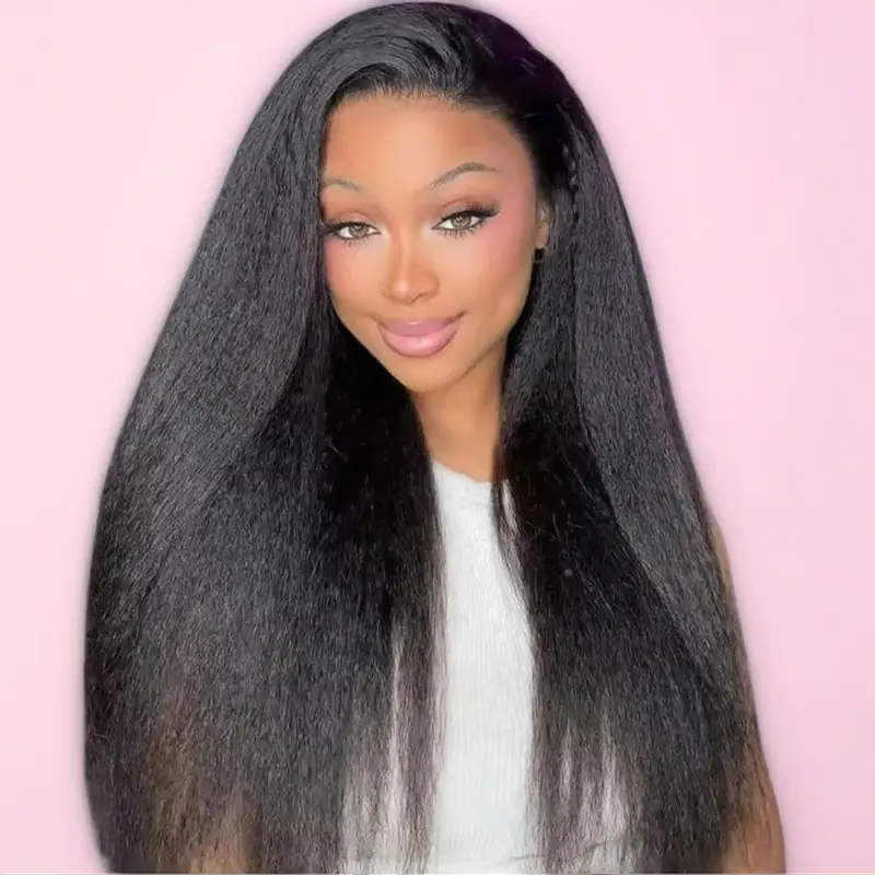 Bling Hair Kinky Straight Half Wigs Glueless 3 IN 1 Half Wig With Drawstring 100% Human Hair Wig Seamless Clip Ins Flip Over