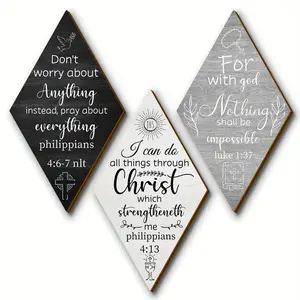 Christian Inspirational Rustic Wall Decor, 3 Counts/set Bible Verses Wall Decor, Motivational Art Inspiring Wooden Hanging Plaque, Ornaments
