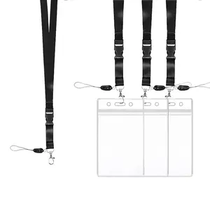 Detachable Lanyard & Clear Vertical ID Card Holder Set, 1 Count Lanyard & 2 Counts Clear Card Holder, Identification Badges & Supplies for Office