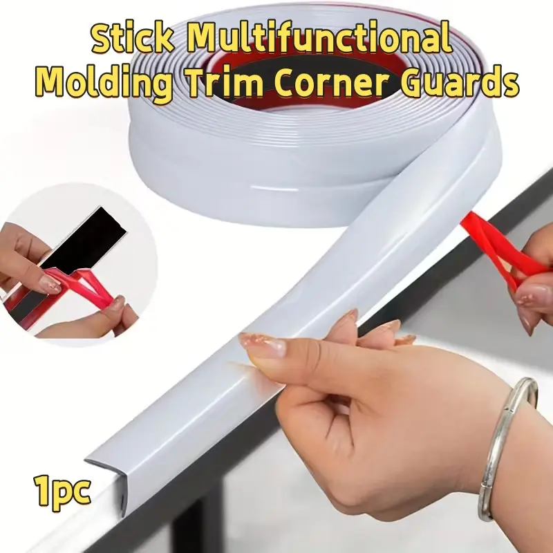Stick Multifunctional Molding Trim Corner Guards,Wide White Corner Guard Strip - No Drill Adhesive Self-adhesive Tile Sticker and Wall Gap Sealing Tape Strip, Caulk Strip Baseboard & Transition Strip for Wall, Floor, Table and Door Frame, Bathroom Caulk