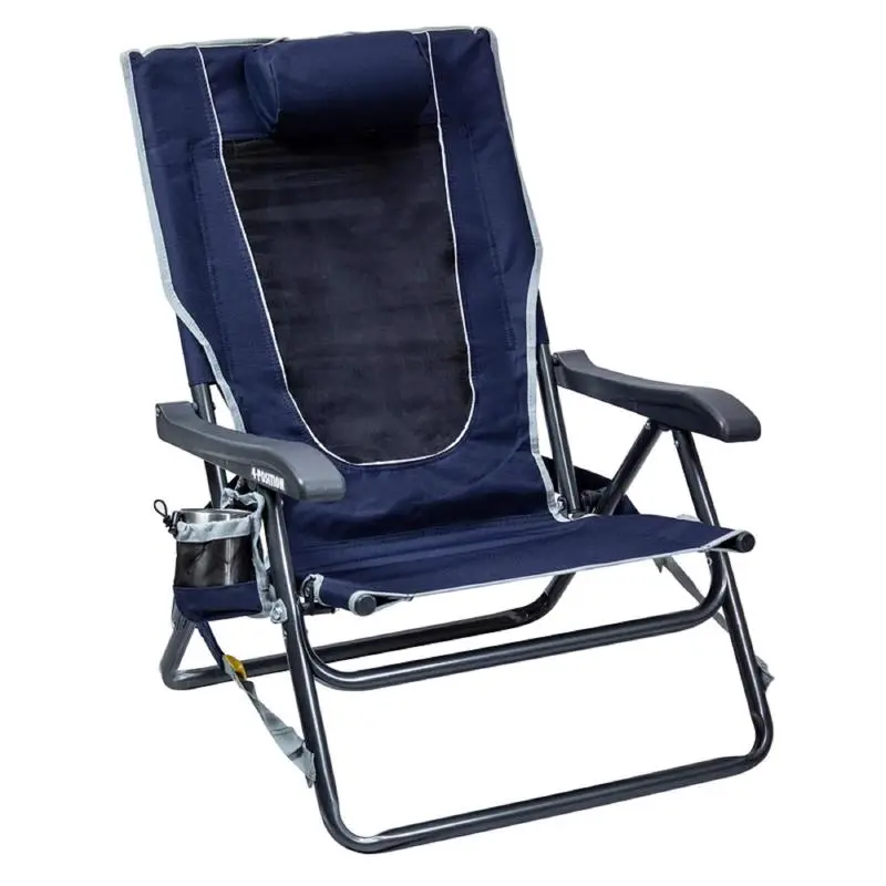 GCI Outdoor Backpack Chair, Indigo 4-Position Collapsible Seat with Steel Frame, Hard Arms, Head Pillow, and Cup Holder for Camping & Picnics, Collapsible Chair, Picnic Chair