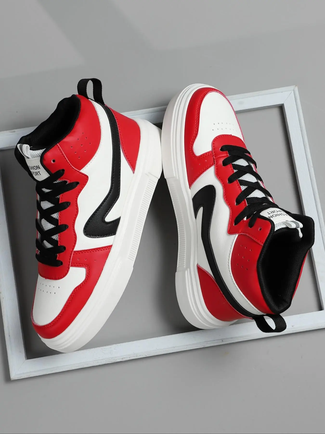 Men's Patchwork Lace Up High Top Sneakers, Casual Comfortable Breathable Sports Shoes, Versatile Colorblock Sneakers, All-match Round Toe Shoes for Daily Wear, Fashion Shoes, Fashionable Versatile Sneakers