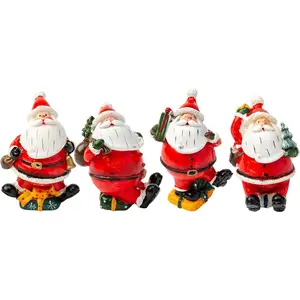 Christmas Miniature Figurines, 4PCS Mini Christmas Santa Claus Ornaments Christmas Miniature Ornament Resin Santa Figurines for Xmas Santa Claus Decoration Christmas Party Supplies