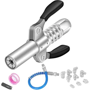 Coupler with 12"   Hose & 9  Nipple Nozzles & Zerk Fitting Cleaner,  Lock and Quick Release,Compatible with all   1/8"NPT Fitting, Rated 10000PSI