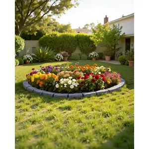 Outdoor Faux Stone Landscape Edging, 46.4x2.2in Realistic Brick-Sized Flexible Border with Anchored Spikes, Fade-Resistant for Driveways, Walkways (Grey)