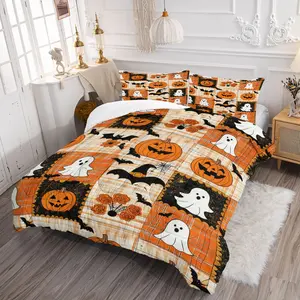 Halloween Theme Bedroom Decor Bedding Set, 1 Quilt + 1/2 Coreless Pillowcases Combo, Sensitive Skin Friendly, All Seasons Use