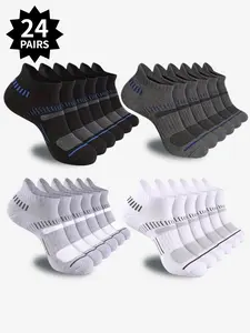 Men's 24 Pairs All-Season Cushioned Socks, Moisture-Wicking Breathable Sporty Socks, Simple Fashion Couple Matching Socks