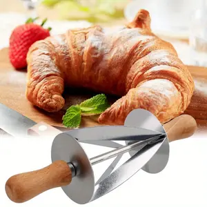 1pc Stainless Steel Wooden Handle for Making Croissant Bread Dough Pastry Rolling Cutter Fondant Strip Ribbon Cutter