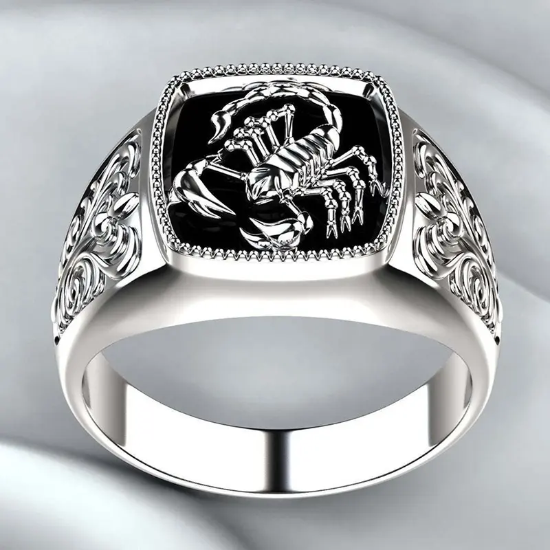 Black Electroplated Scorpion Printed Ring, Wide Classic Elegant Stainless Steel Ring For Men For Valentine's Day Gift Anniversary Party Jewelry Gift